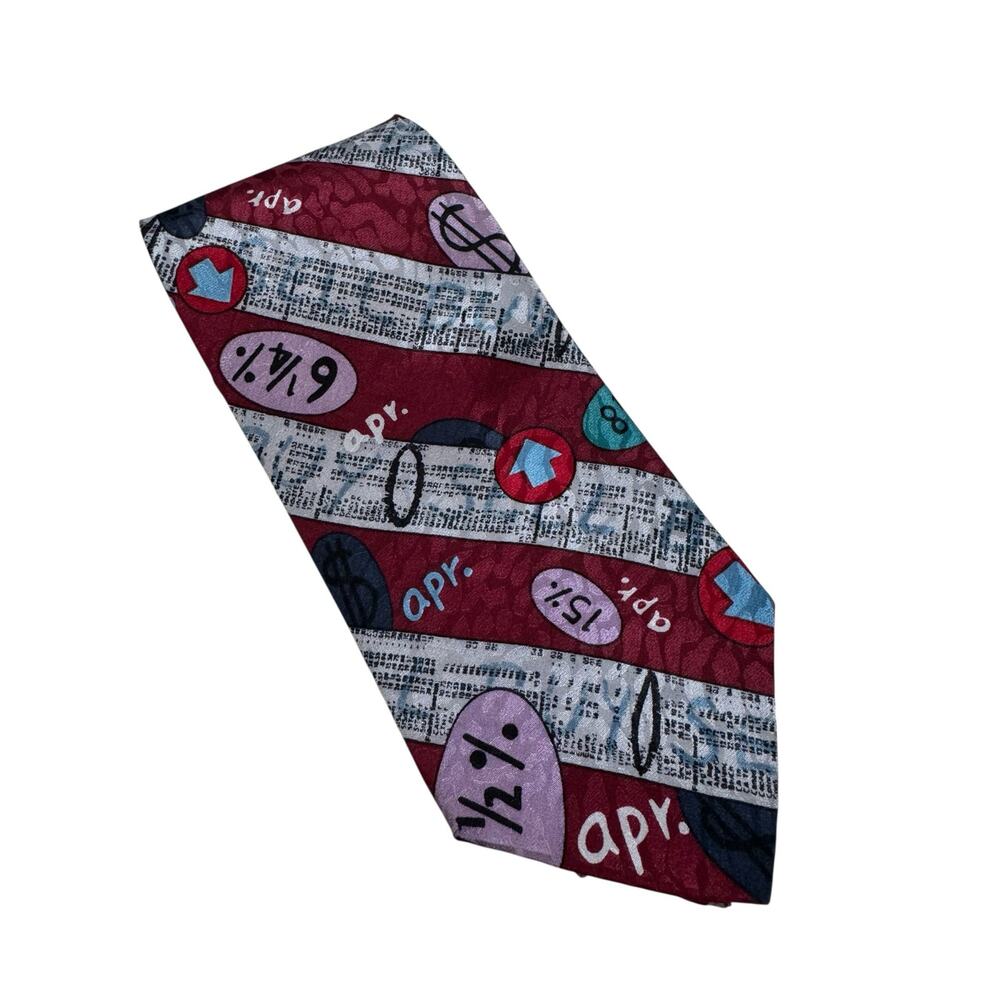 Vintage CHARLES PATRICK J.Blades & Co Accounting Finance 100% Silk Tie Red Gray